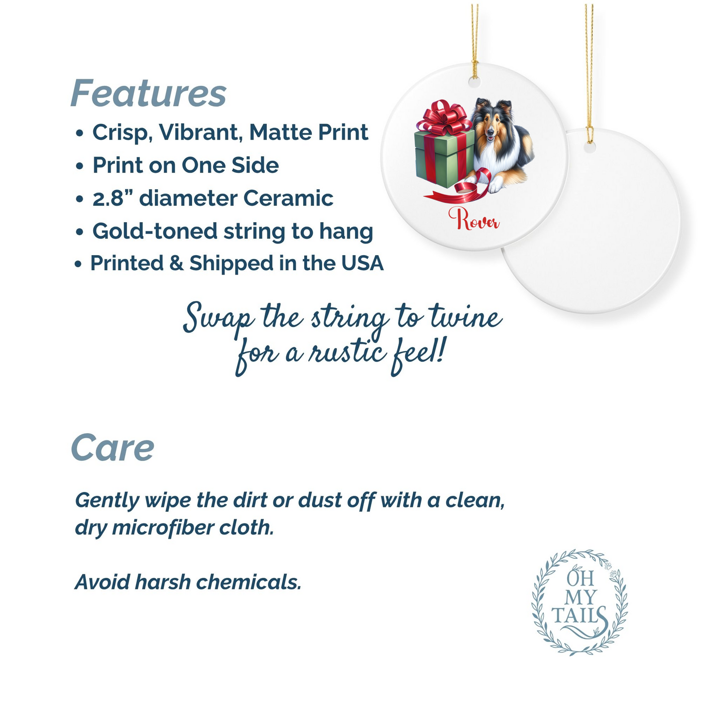 Rough Collie Ornament with Custom Name