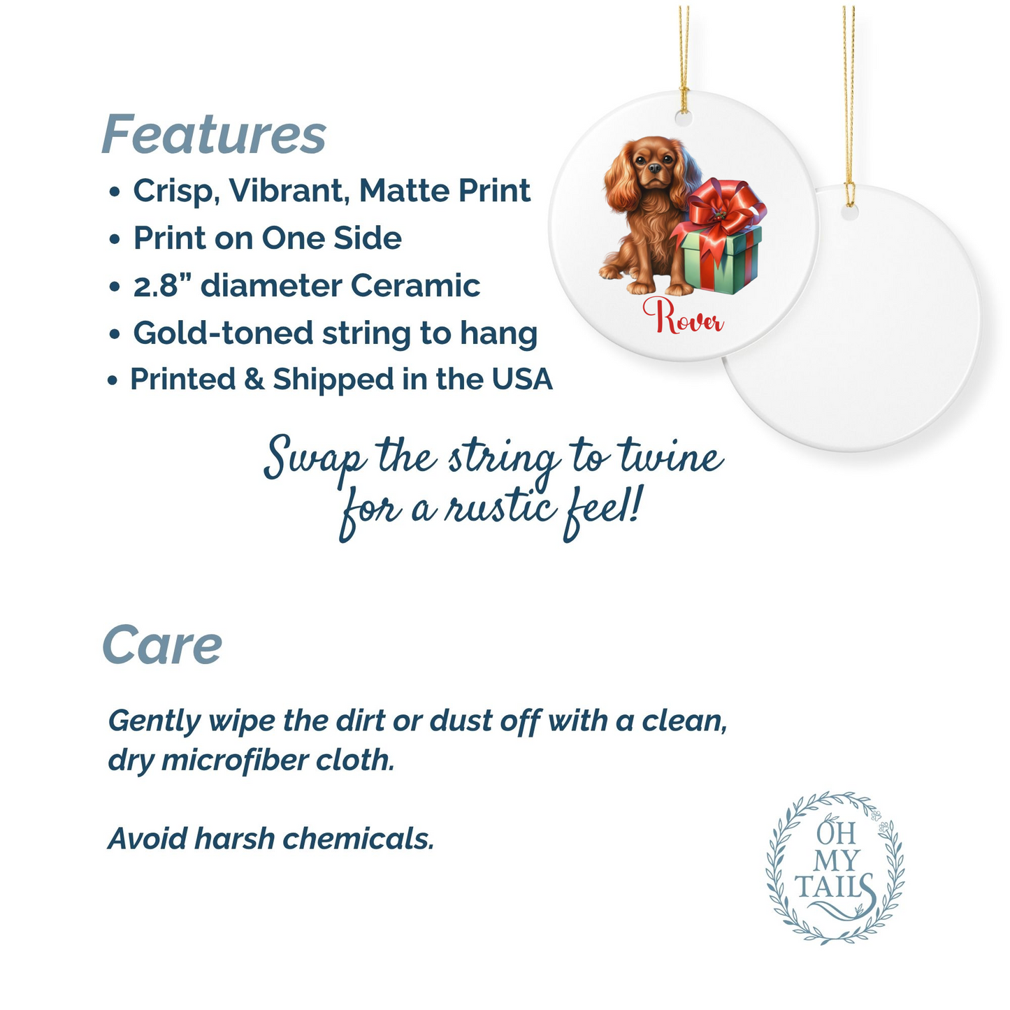 Cavalier King Charles Spaniel Ornament with Custom Name