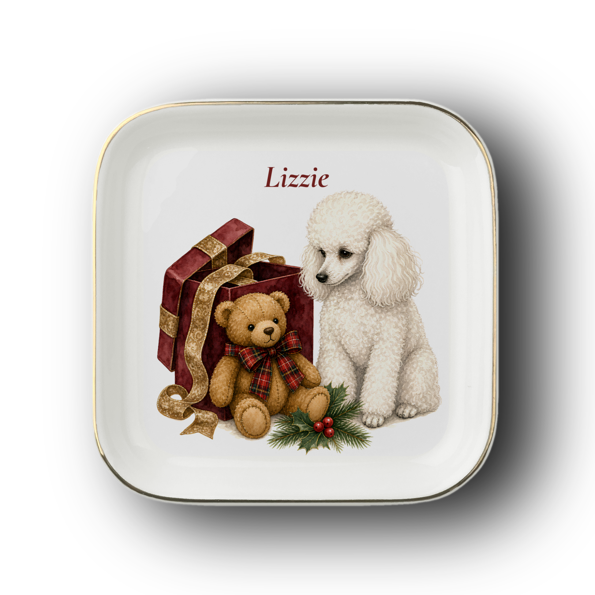 Miniature Poodle jewelry dish on a white background