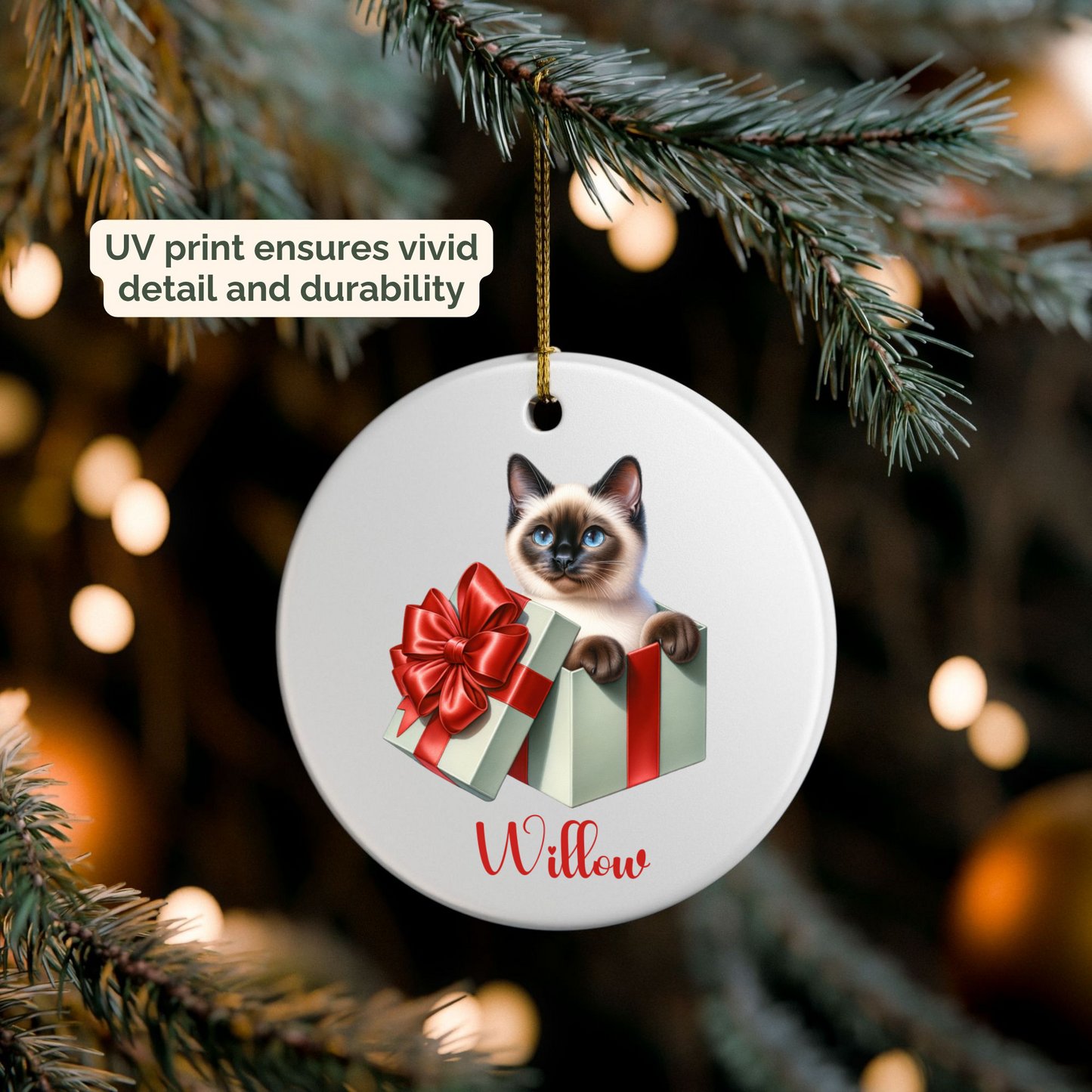 Siamese Cat Ornament with Custom Name