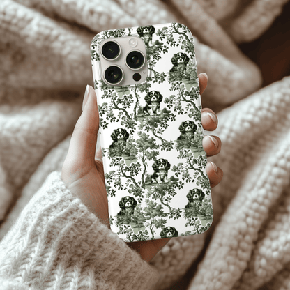 Cavalier King Charles Spaniel Phone Case - Sage Green Toile Pattern