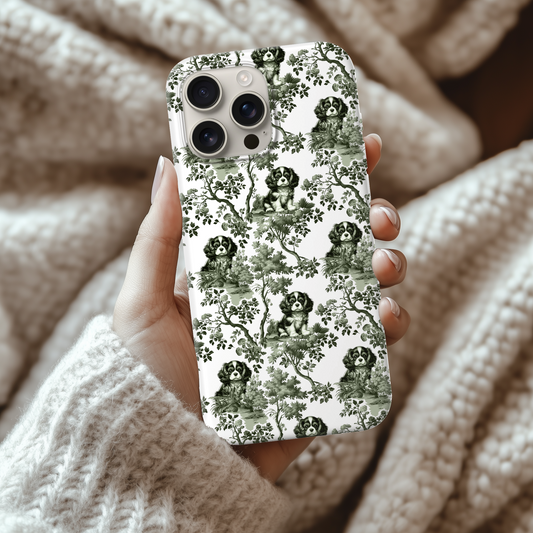 Cavalier King Charles Spaniel Phone Case - Sage Green Toile Pattern