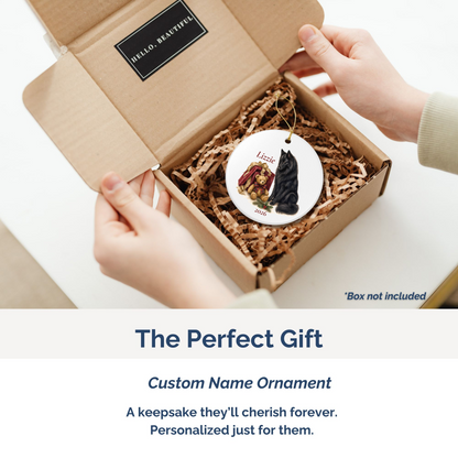 Belgian Sheepdog (Groenendael) personalized ornament packed in a gift mailer box