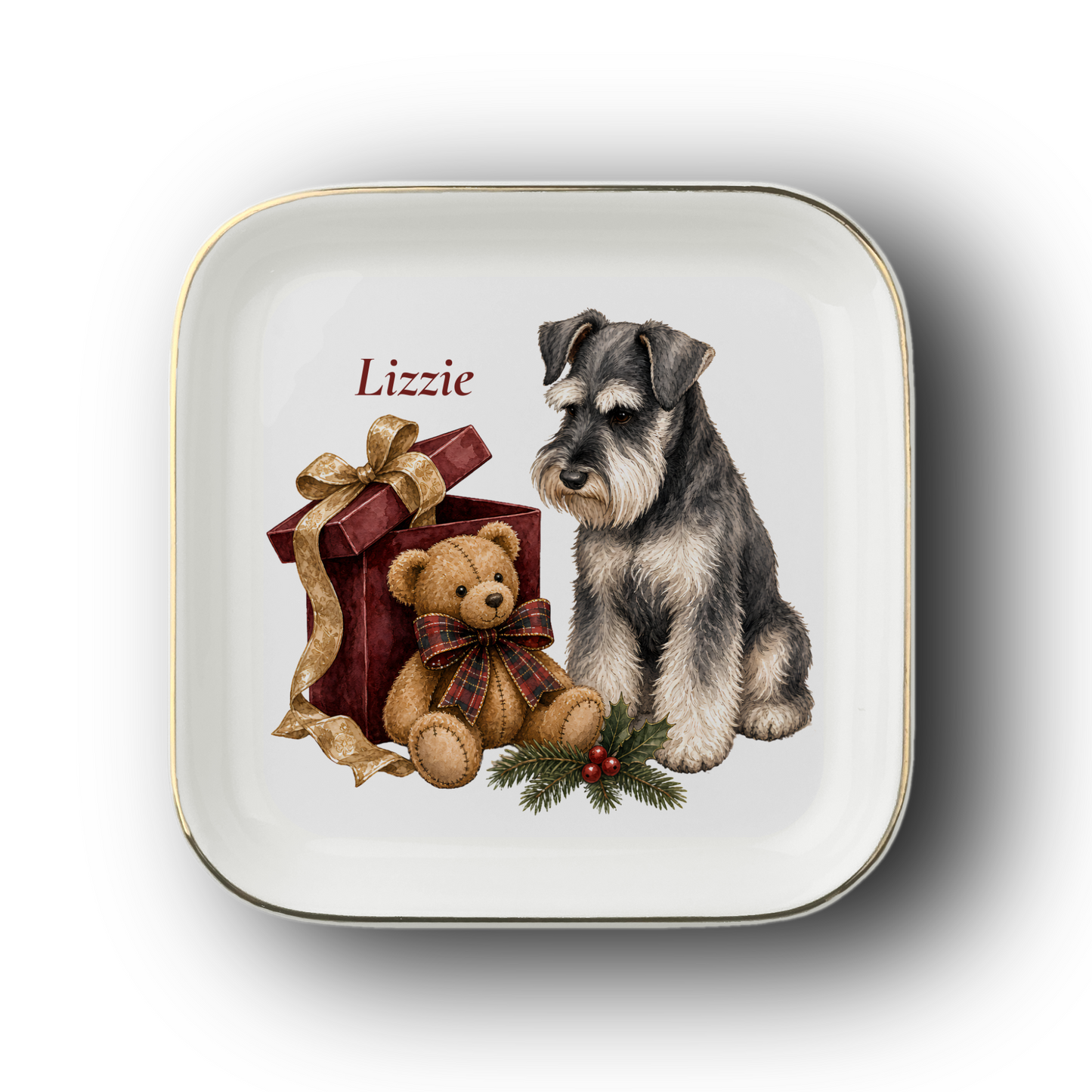 Miniature Schnauzer jewelry dish on a white background