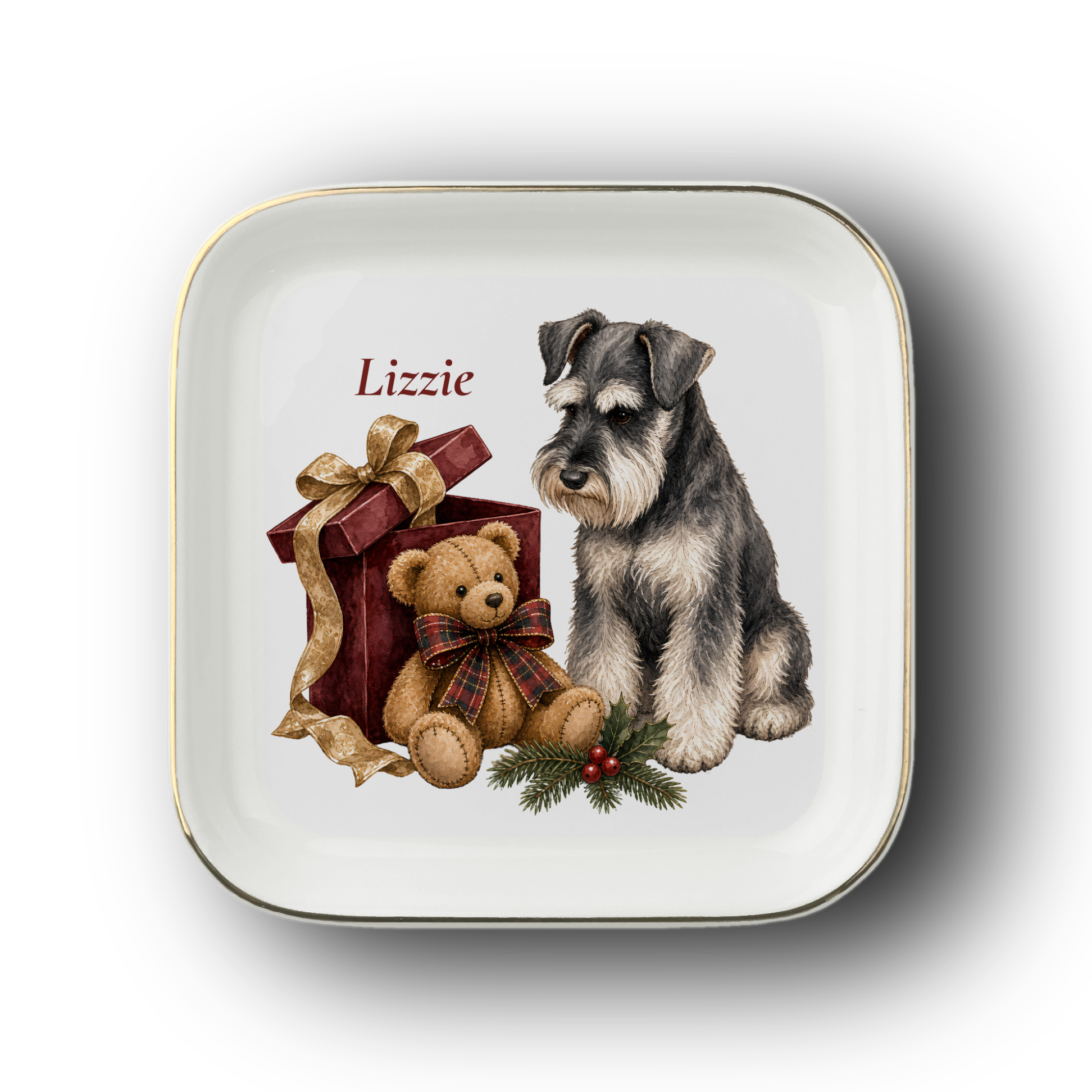 Miniature Schnauzer jewelry dish on a white background