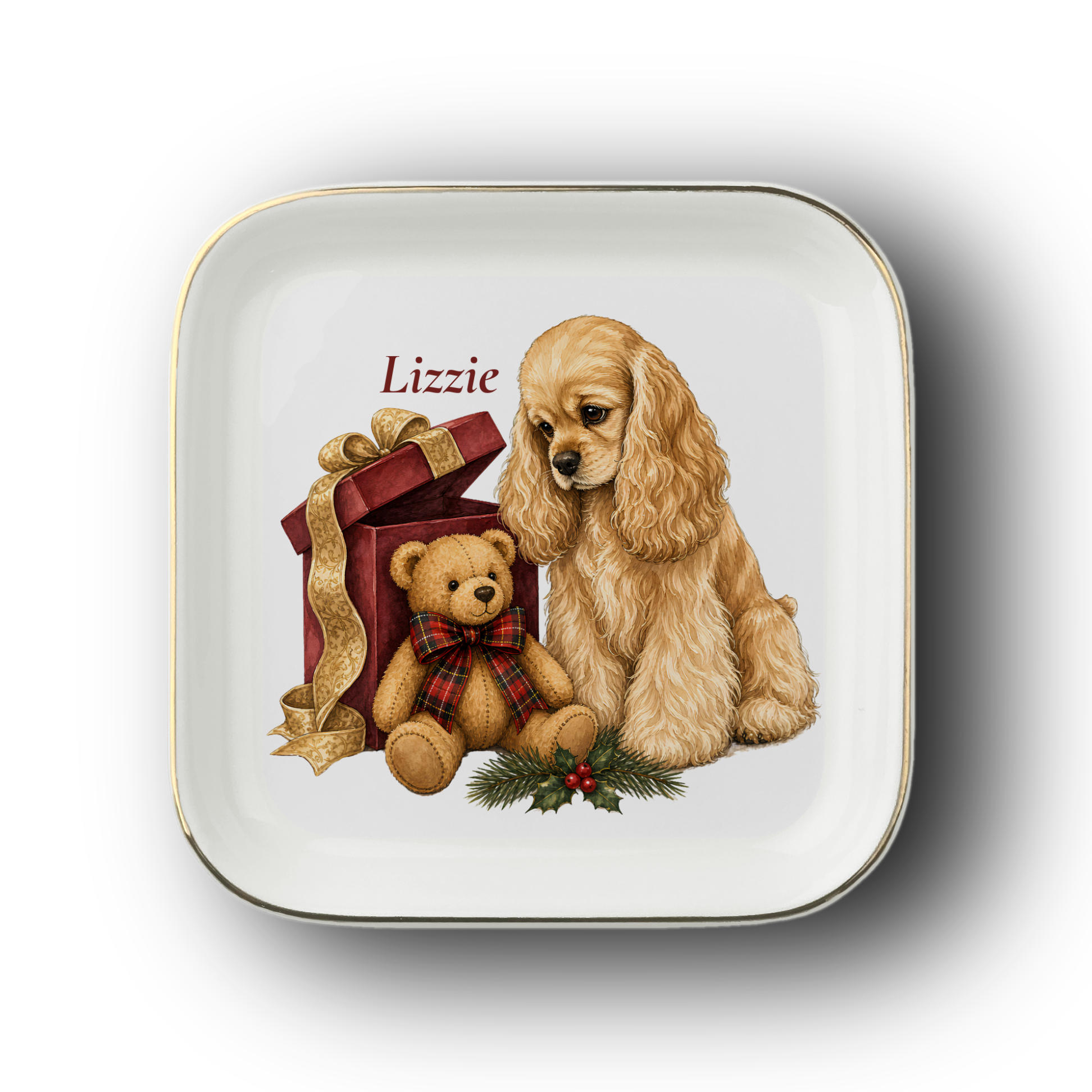 American Cocker Spaniel jewelry dish on a white background