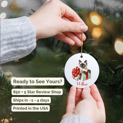 Siamese Cat Ornament with Custom Name