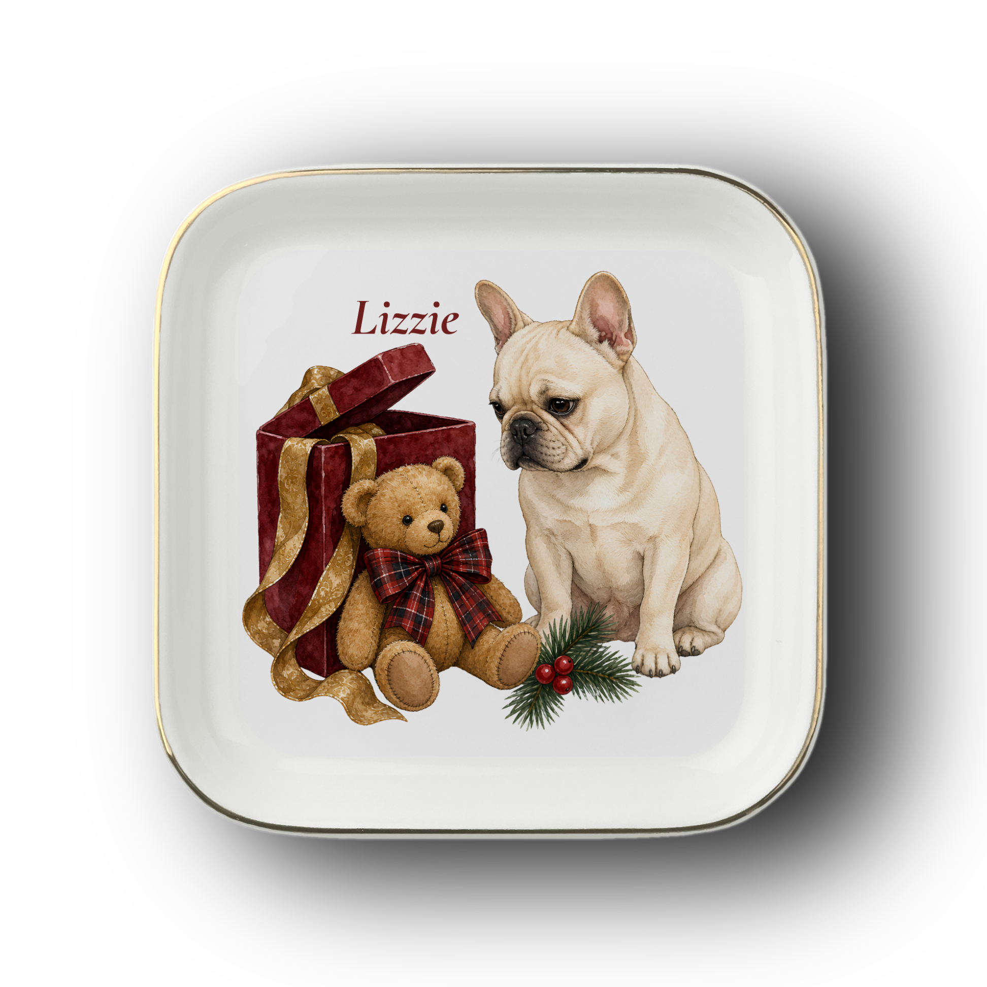 French Bulldog jewelry dish on a white background