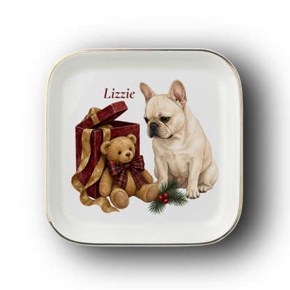 French Bulldog jewelry dish on a white background