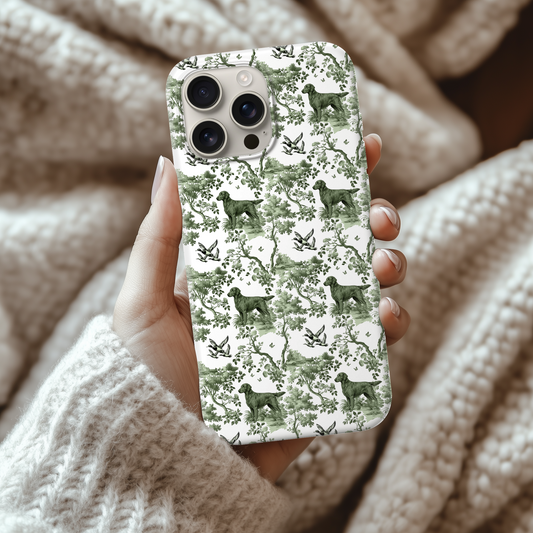 Flat-Coated Retriever Phone Case - Sage Green Toile Pattern