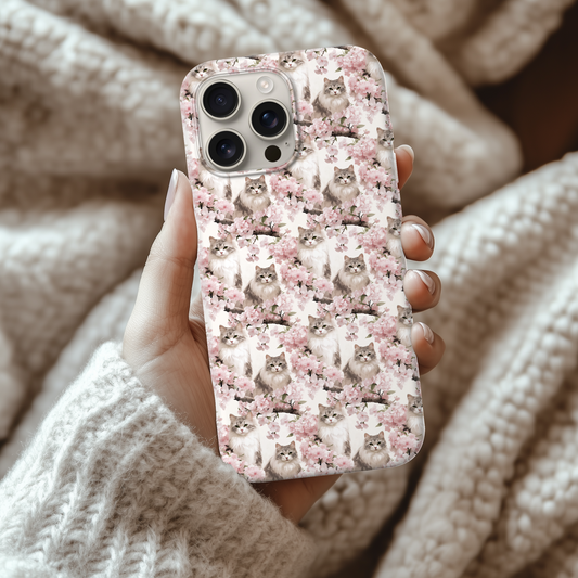 Cat Phone Case - Cherry Blossom Pattern