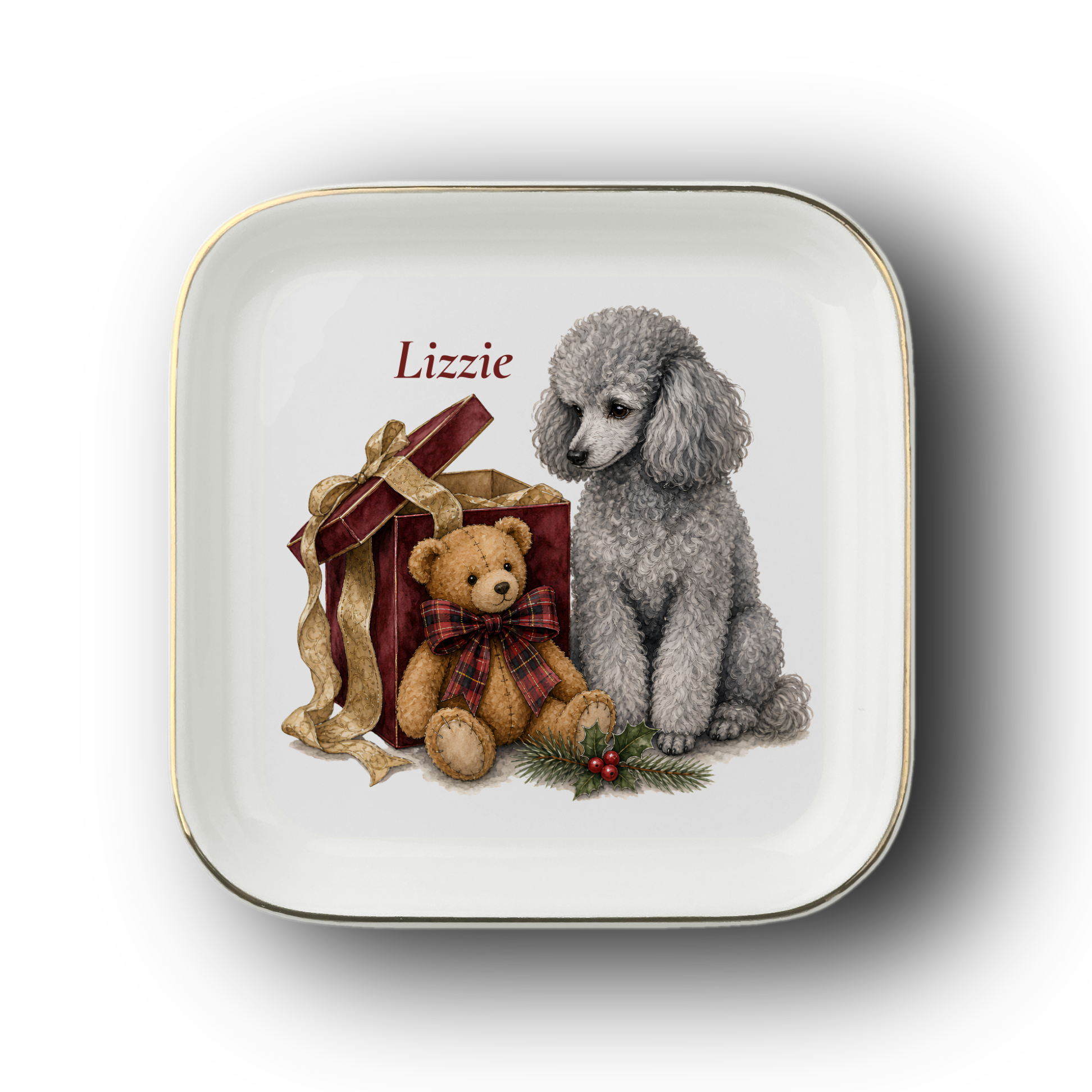 Miniature Poodle jewelry dish on a white background