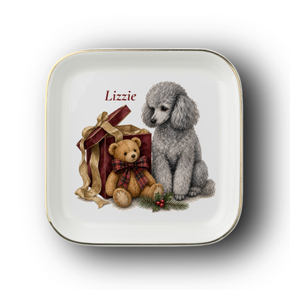 Miniature Poodle jewelry dish on a white background