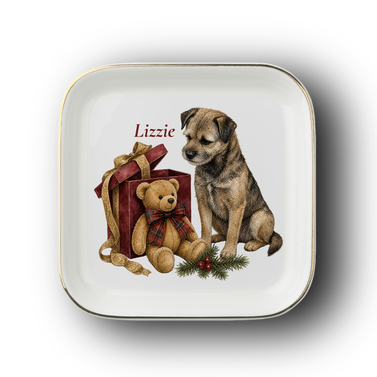 Border Terrier jewelry dish on a white background