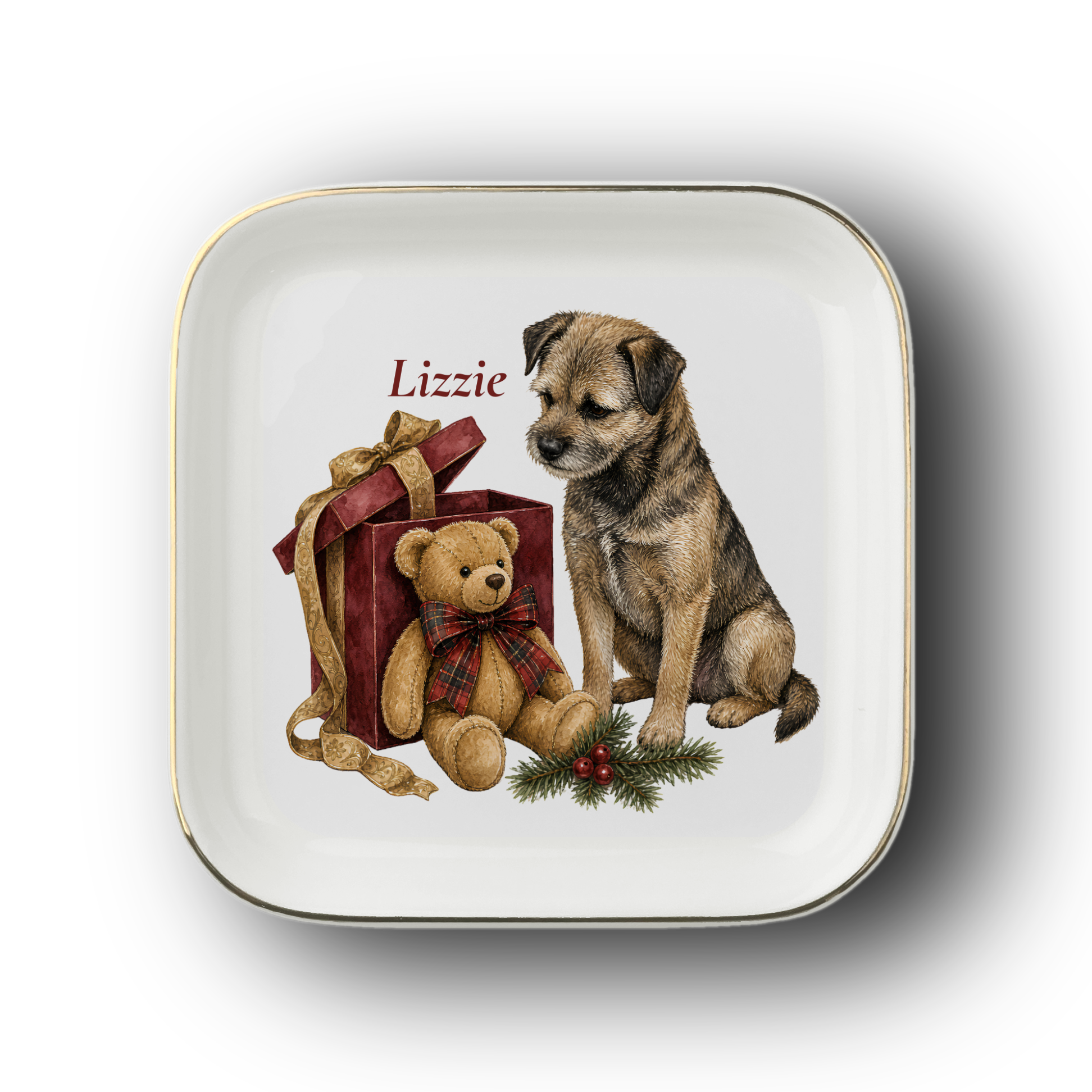 Border Terrier jewelry dish on a white background