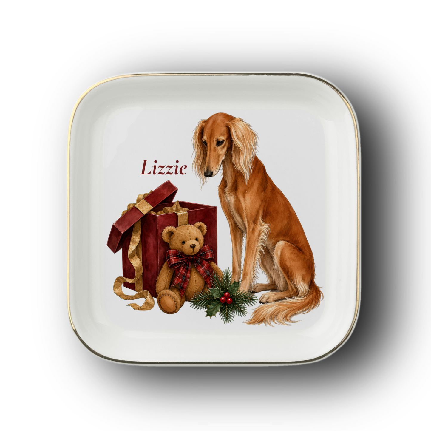Saluki jewelry dish on a white background