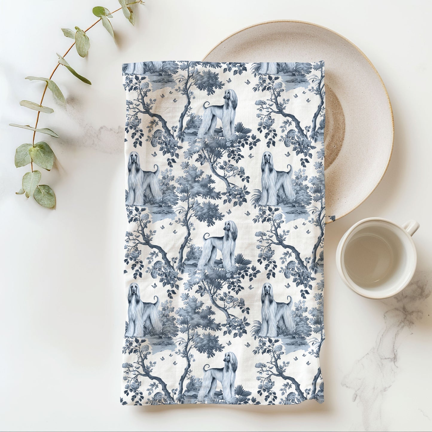 Afghan Hound Cotton Tea Towels -Toile Pattern