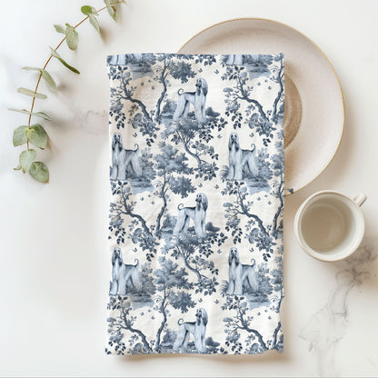 Afghan Hound Cotton Tea Towels -Toile Pattern