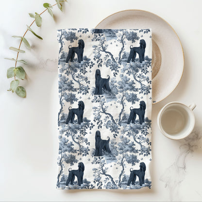 Afghan Hound Cotton Tea Towels - Blue Toile Pattern