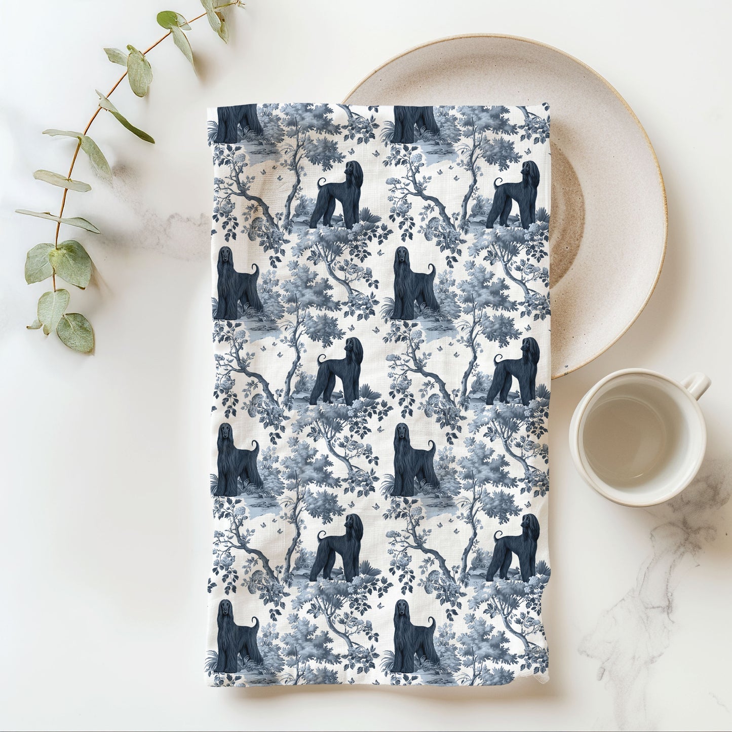 Afghan Hound Cotton Tea Towels - Toile Pattern