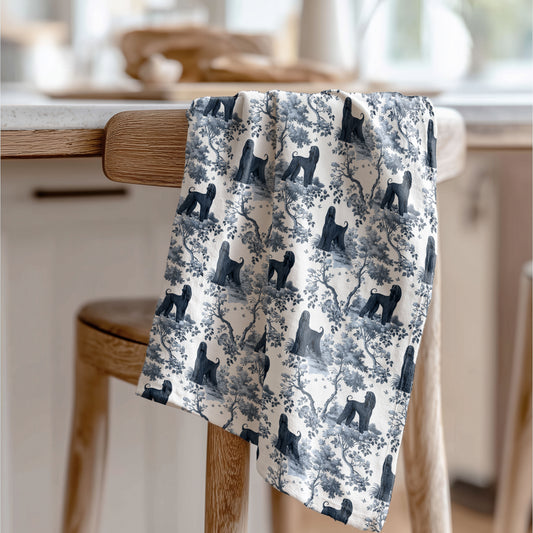Afghan Hound Cotton Tea Towels - Blue Toile Pattern