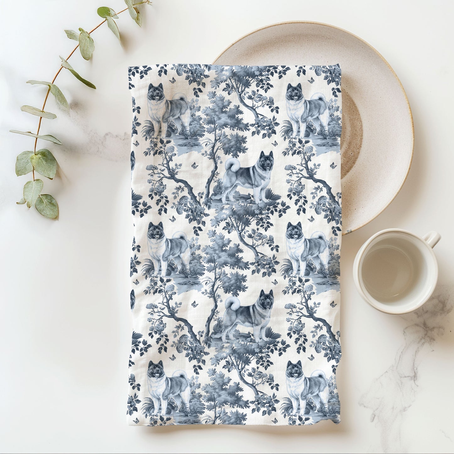 Akita Cotton Tea Towels -Toile Pattern