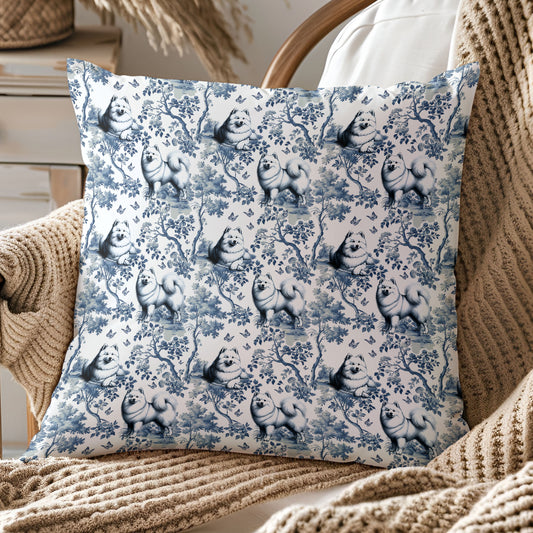 American Eskimo Pillow Cover - Blue Toile Pattern