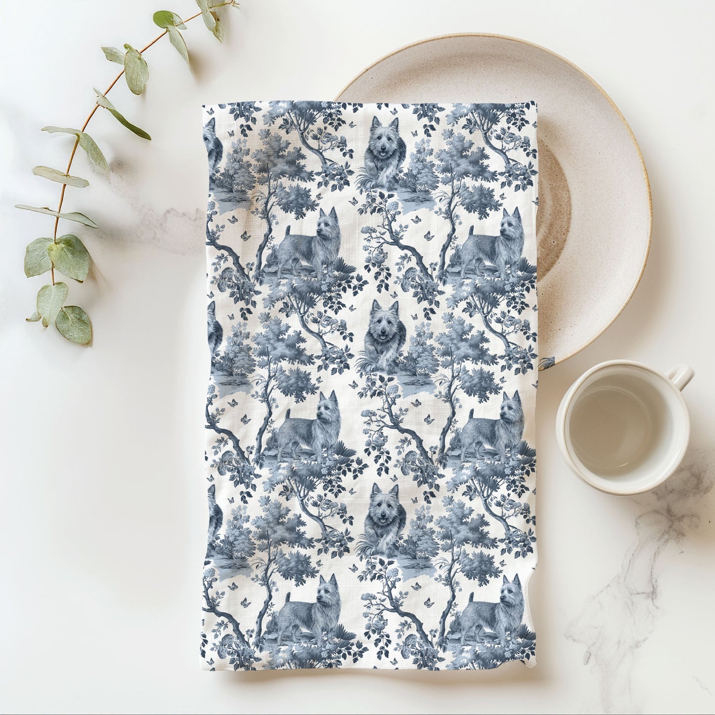Australian Terrier Cotton Tea Towels - Toile Pattern