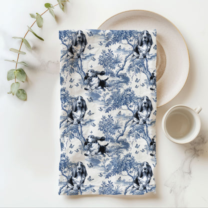 Basset Hound Cotton Tea Towels -Toile Pattern