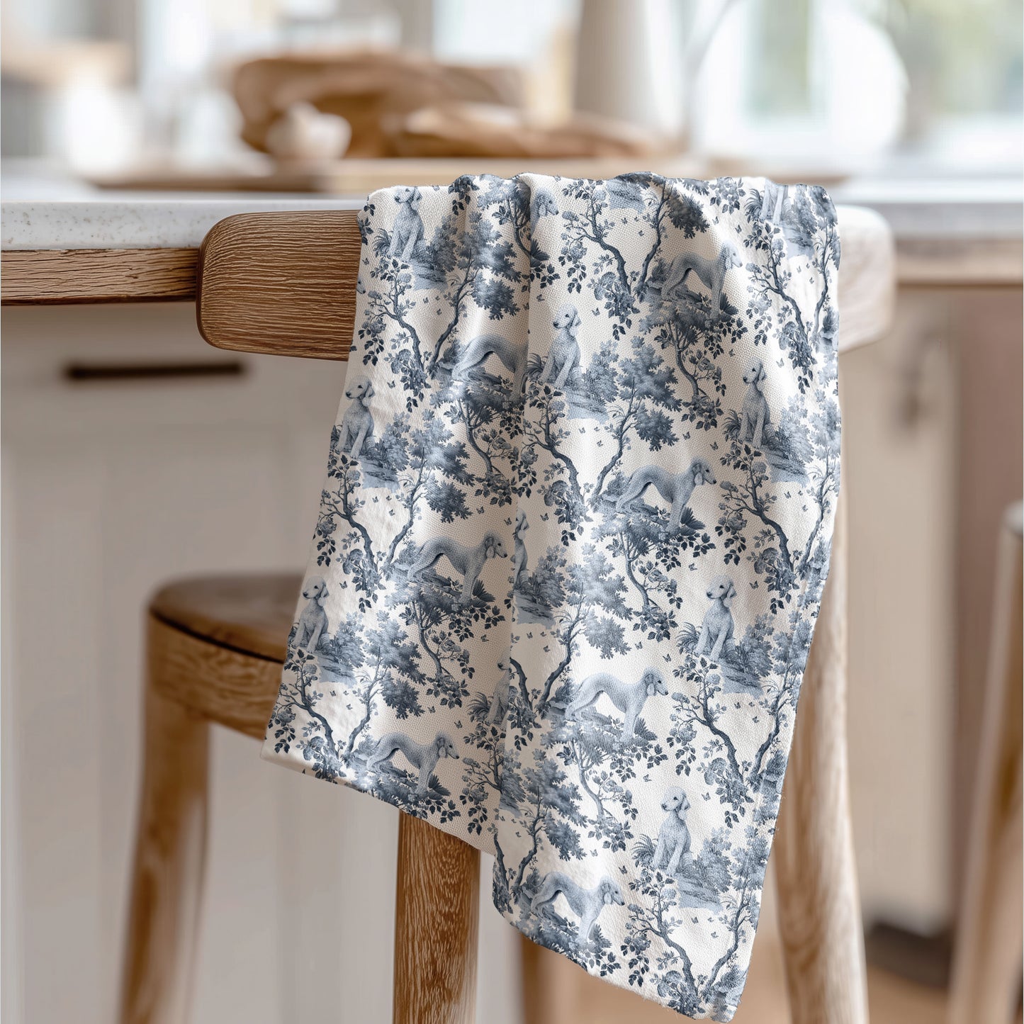 Bedlington Terrier Cotton Tea Towels - Toile Pattern