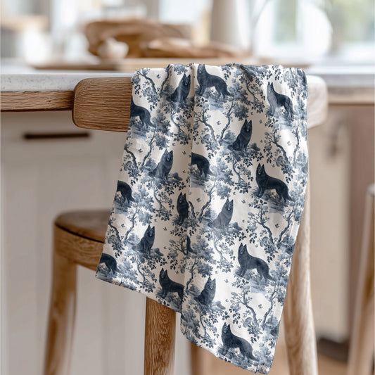 Belgian Sheepdog (Groenendael) Cotton Tea Towels - Toile Pattern
