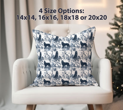 Belgian Sheepdog Pillow Cover - Blue Toile Pattern