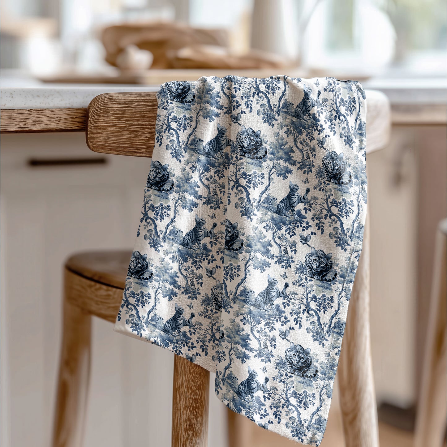 Bengal Cat Cotton Tea Towels - Toile Pattern