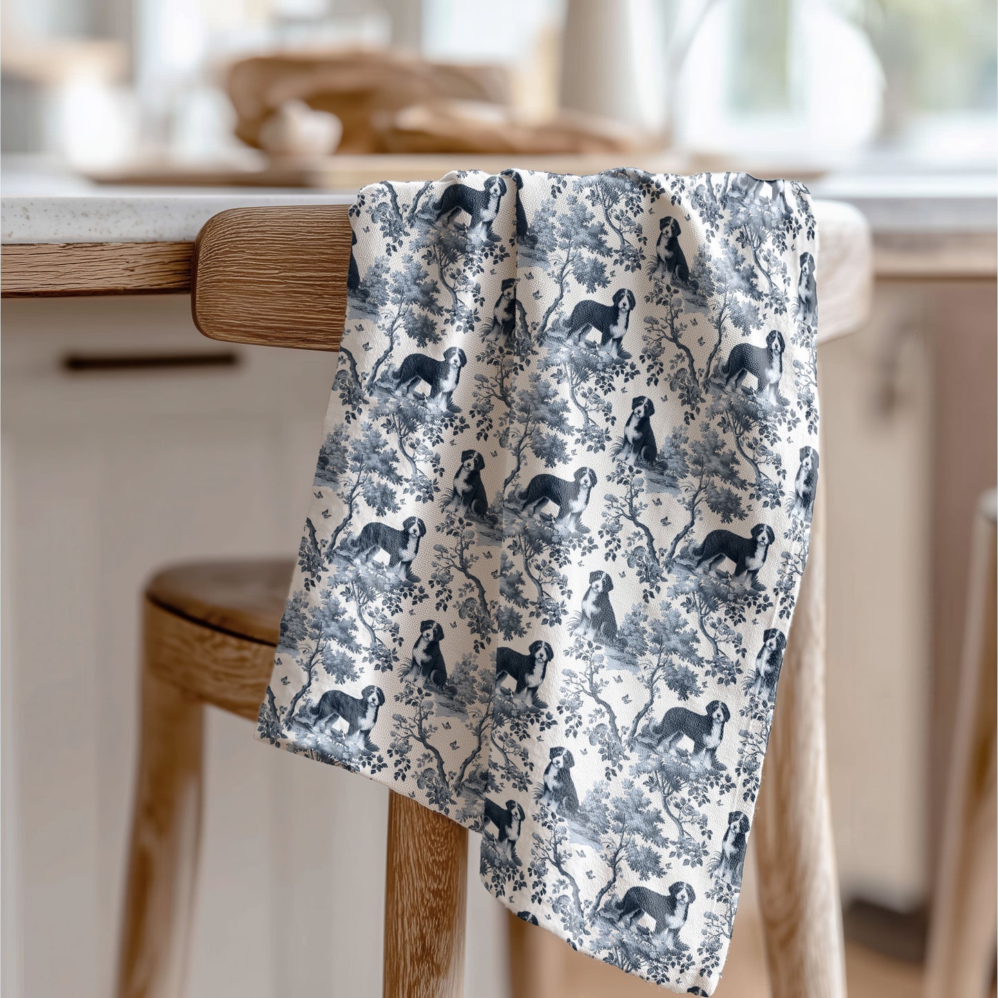 Bernedoodle Cotton Tea Towels - Toile Pattern