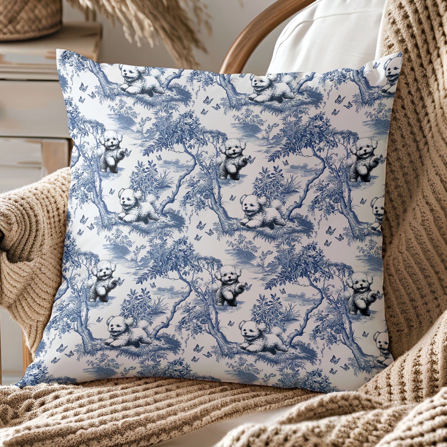 Bichon Frise Toile Pillow Cover - Toile