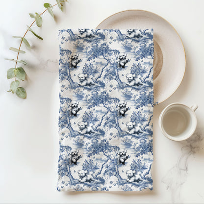 Bichon Frise blue toile cotton tea towel