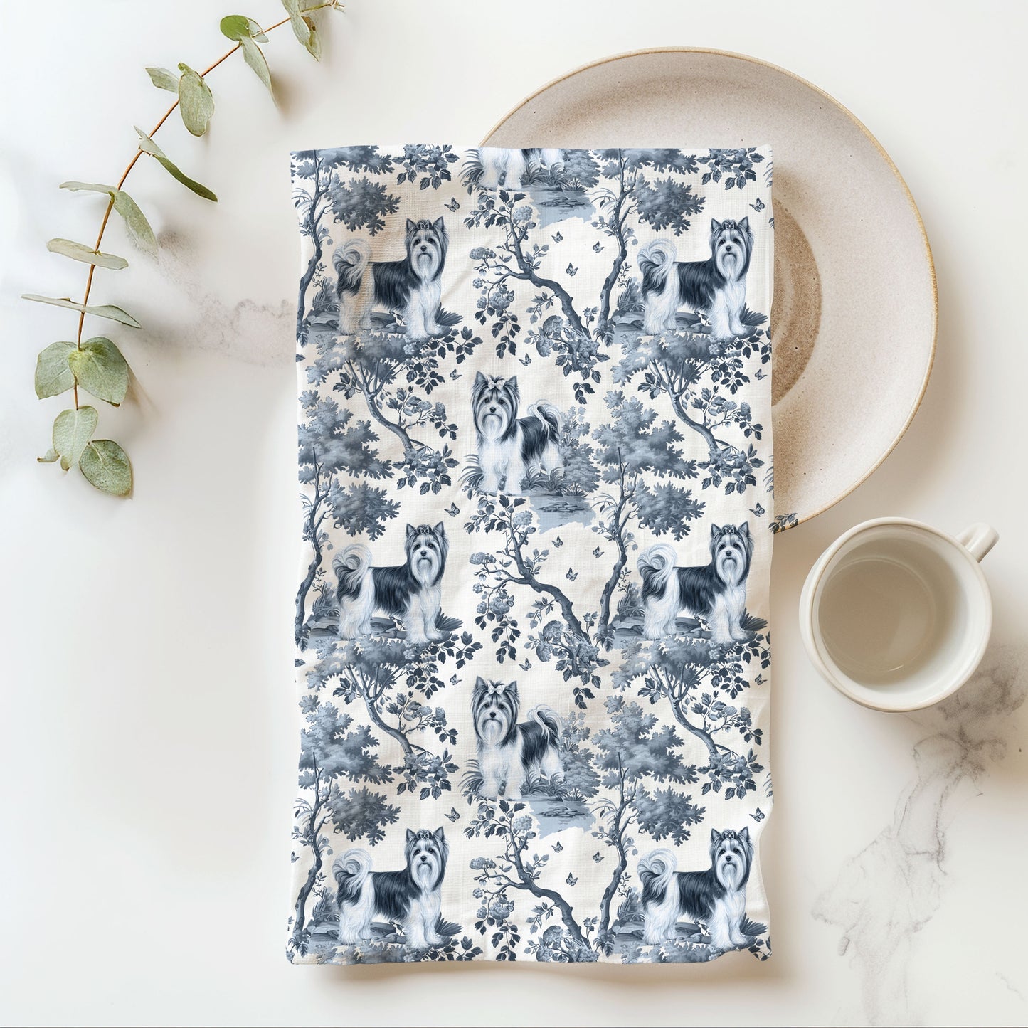 Biewer Terrier Cotton Tea Towels - Toile Pattern