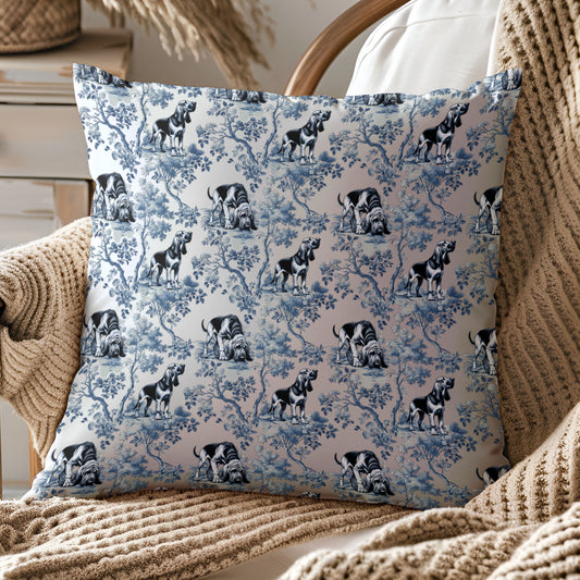 Bloodhound Pillow Cover - Blue Toile Pattern