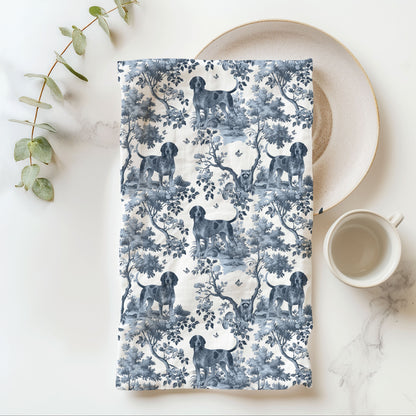 Bluetick Coonhound Cotton Tea Towels - Toile Pattern