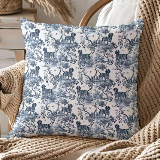 Bluetick Coonhound Pillow Cover - Blue Toile Pattern