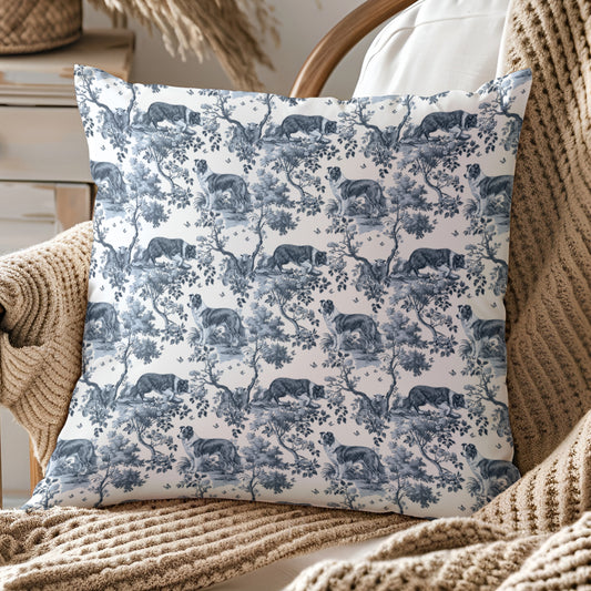 Border Collie Pillow Cover - Blue Toile Pattern