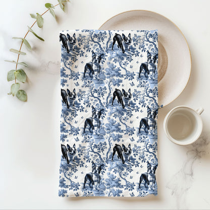 Boston Terrier Cotton Tea Towels -Toile Pattern