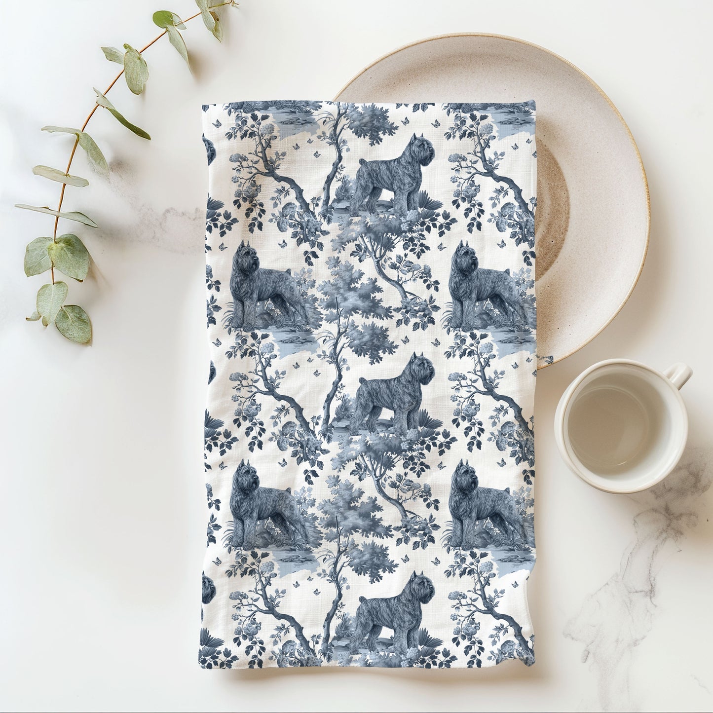 Bouvier des Flandres (Drop Ear) Cotton Tea Towels - Toile Pattern