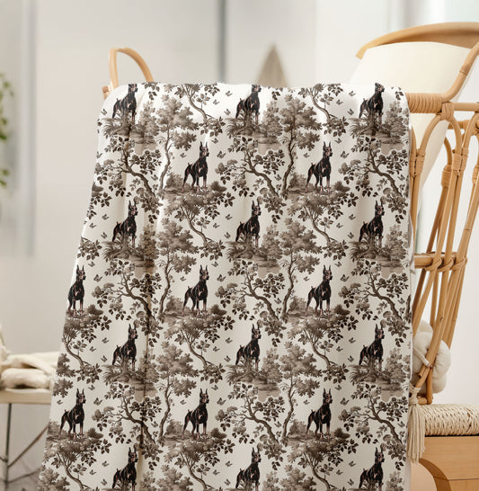 Doberman Blanket - Brown Toile Pattern