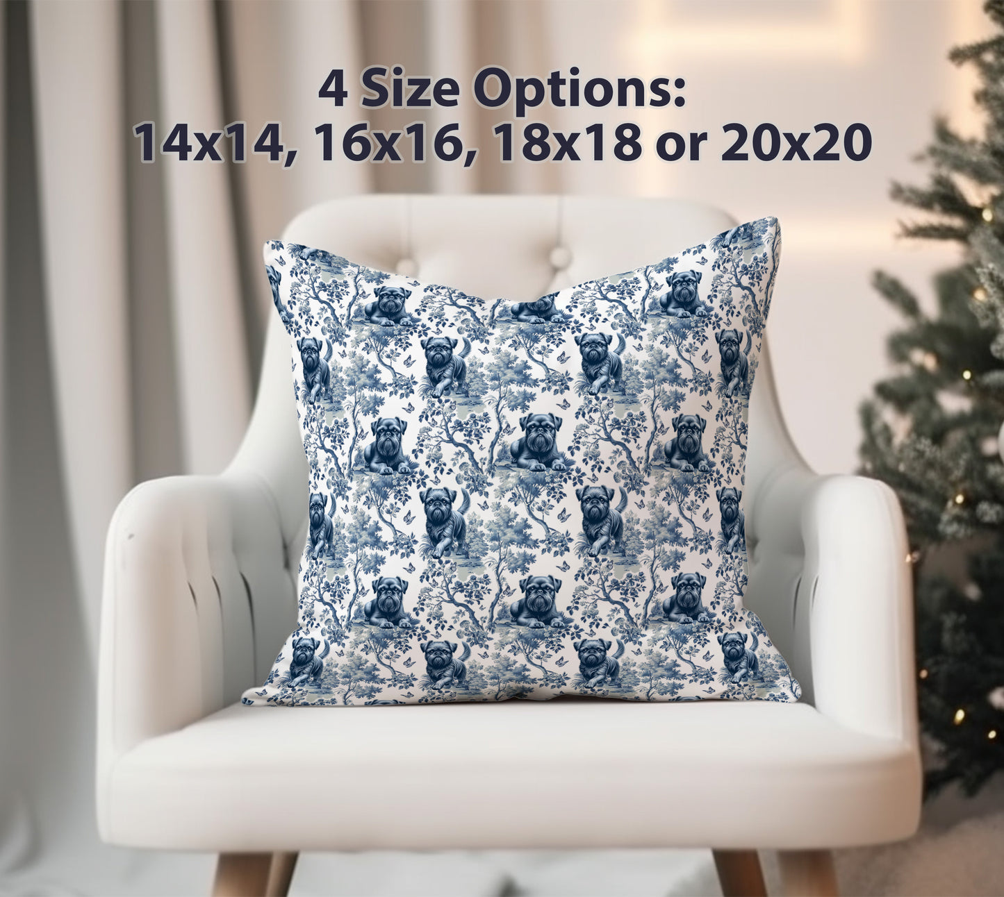 Brussels Griffon Pillow Cover - Blue Toile Pattern