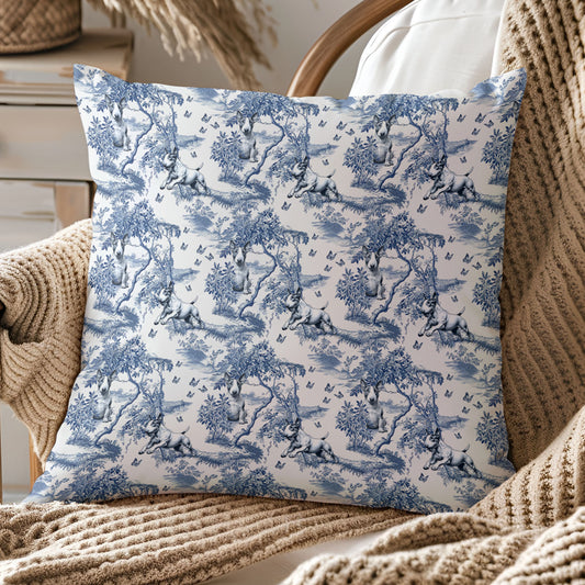 Bull Terrier Pillow Cover - Blue Toile Pattern