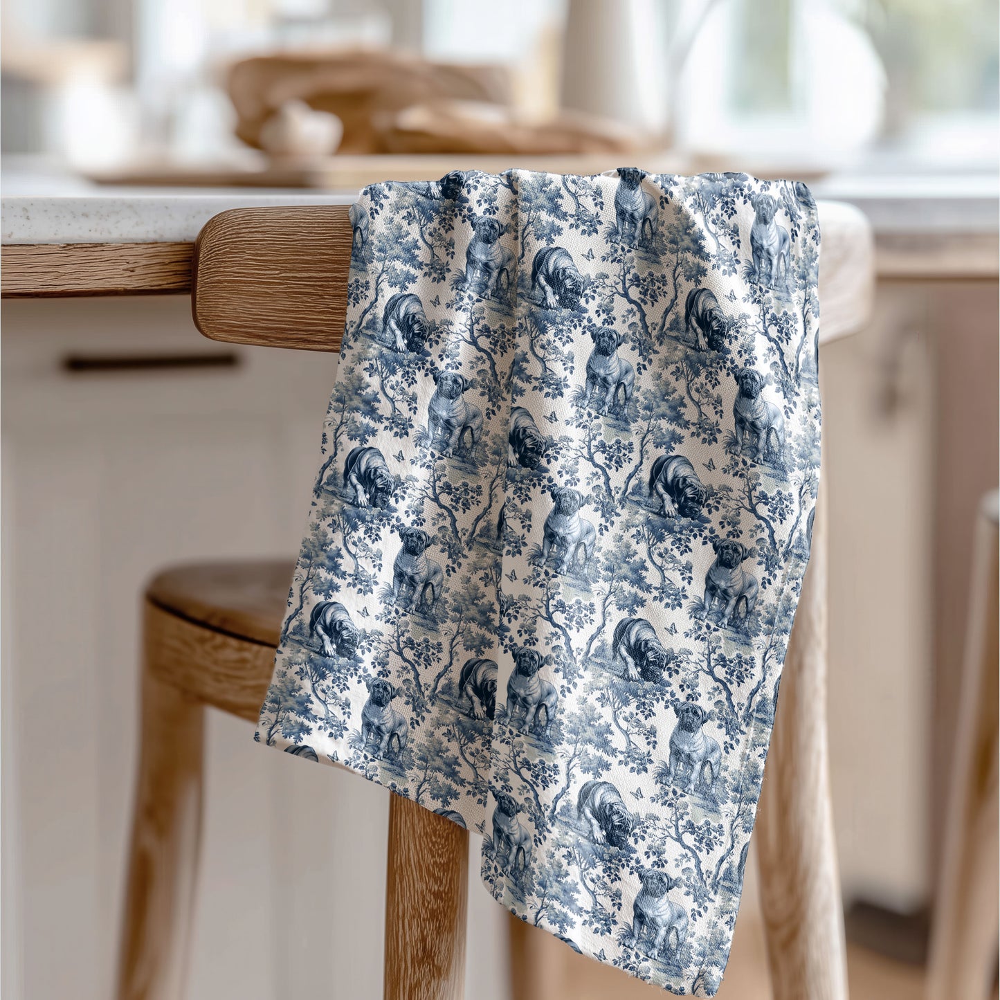 Bullmastiff Cotton Tea Towels - Toile Pattern