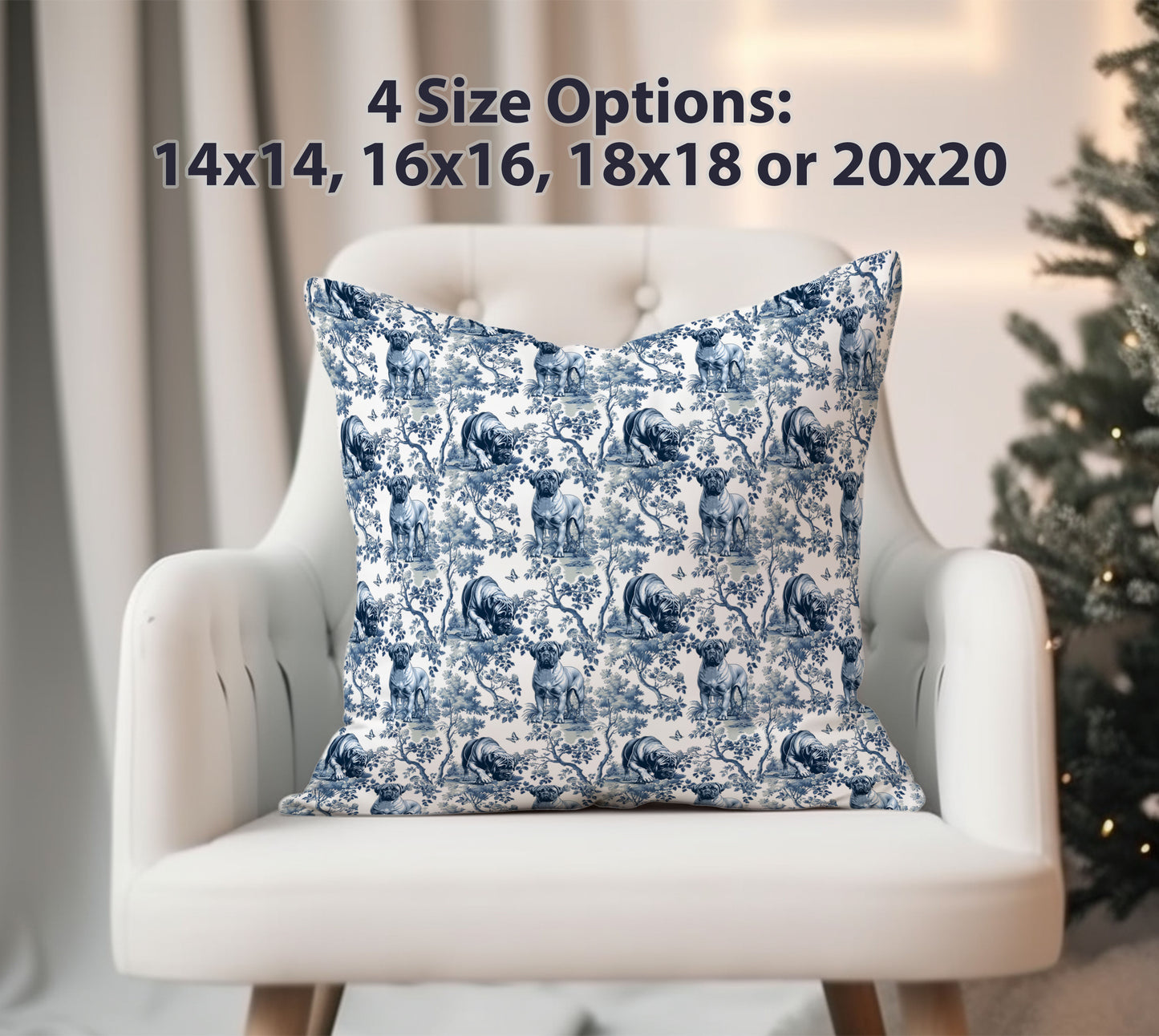 Bullmastiff Pillow Cover - Blue Toile Pattern