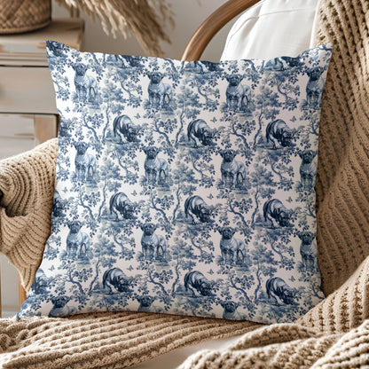 Bullmastiff Pillow Cover - Blue Toile Pattern