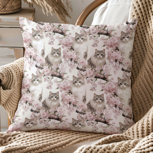 Ragdoll Cat Pillow Cover - Pink Blossom